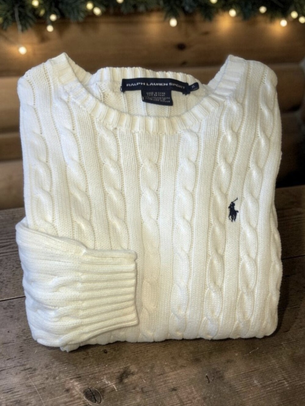 Ralph Lauren Polo Sport Women's White Cable-Knit Crewneck Sweater Size-XL